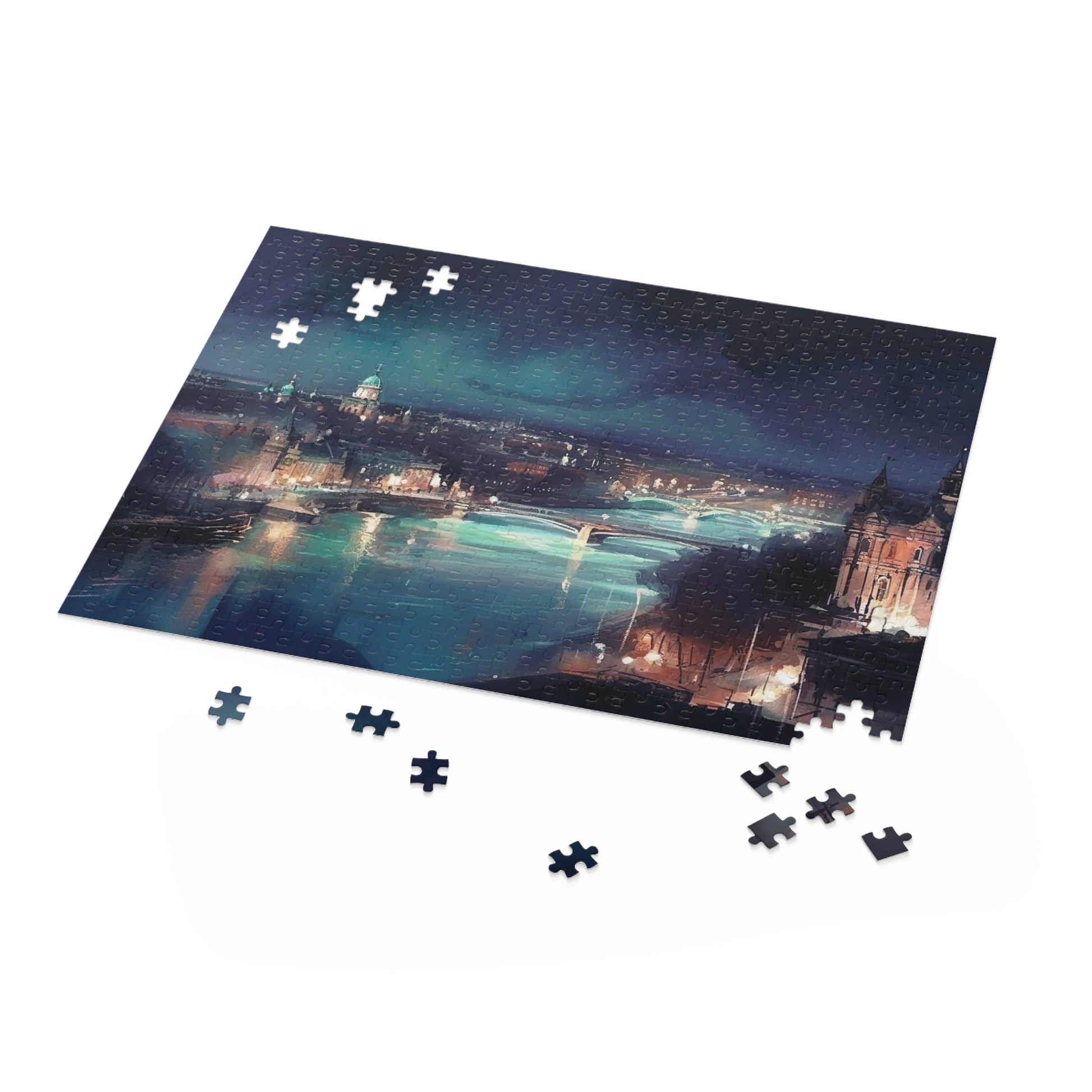 London skyline jigsaw puzzle with illuminated city lights against dark night sky