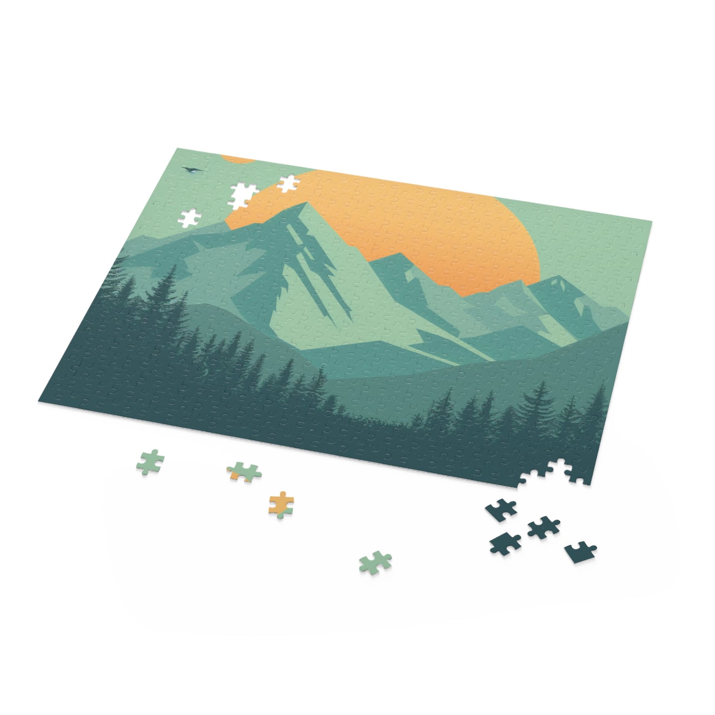 "Mountain Bliss Jigsaw Puzzle - Find inner peace in serene minimalist mountain landscape"