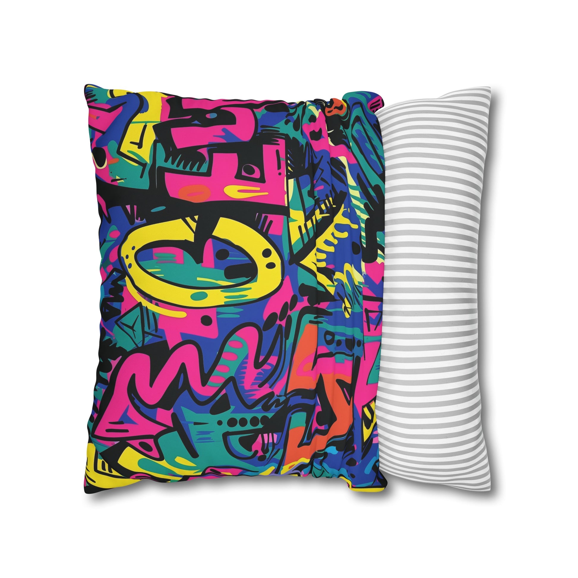 "Neon Urban Graffiti Pillowcase - Add a pop of color to your bedroom with street art vibes"