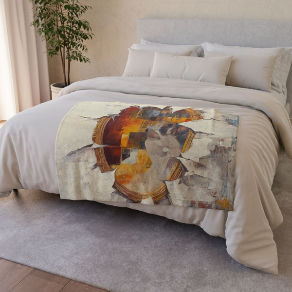 A Broken Mirror Reflecting Fragmented Images Symbol — Plush Fleece Throw Blanket — Drape over Sofa & Bed Lifestyle View