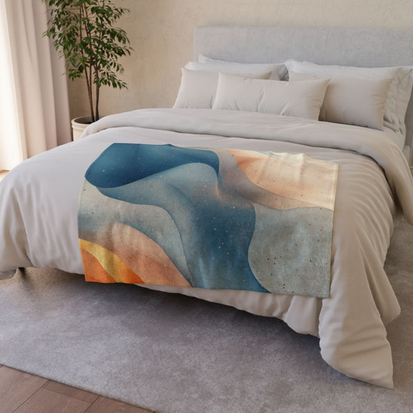 A Calm and Soothing Illustration Designed for a Daily Me — 50×60 Plush Throw Blanket — Draped Over Sofa & Bed Lifestyle View