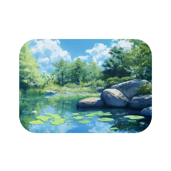 A Calm Serene Scene of Nature Inviting Relaxation P — 61×43 Memory Foam Bath Mat — Top-Down Velvet Microfibre Artwork View