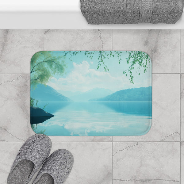 A Calm Serene Scene of Nature Inviting Relaxation P — 61×43 Memory Foam Bath Mat — Modern Bathroom Floor Lifestyle View