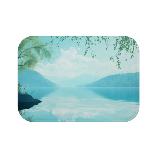 A Calm Serene Scene of Nature Inviting Relaxation P — 61×43 Memory Foam Bath Mat — Top-Down Velvet Microfibre Artwork View