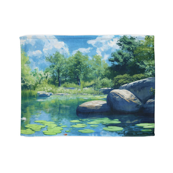 A Calm Serene Scene of Nature Inviting Relaxation P — 50×60 Plush Throw Blanket — Full Spread Plush Fleece Artwork View