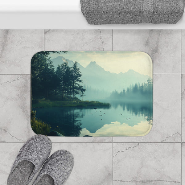 A Calm Serene Scene of Nature Inviting Relaxation P — 61×43 Memory Foam Bath Mat — Modern Bathroom Floor Lifestyle View