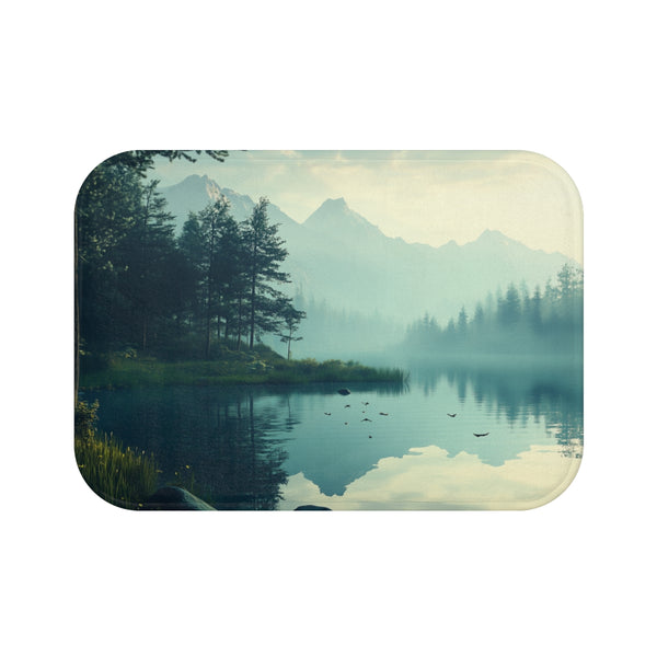 A Calm Serene Scene of Nature Inviting Relaxation P — 61×43 Memory Foam Bath Mat — Top-Down Velvet Microfibre Artwork View