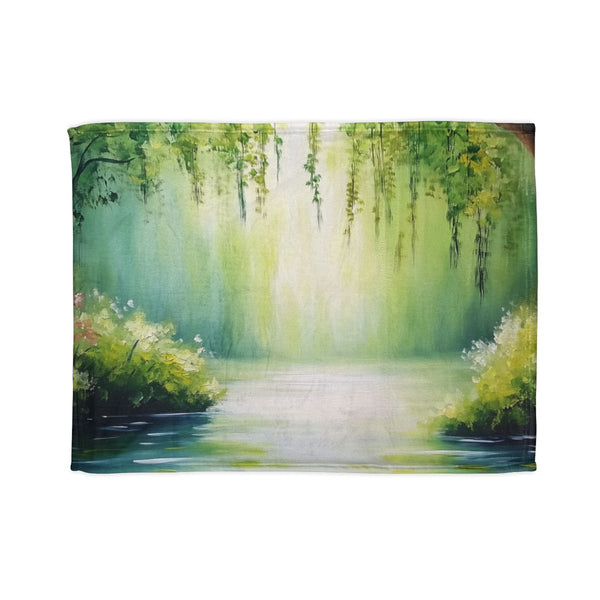 A Calm Serene Scene of Nature Inviting Relaxation P — 50×60 Plush Throw Blanket — Full Spread Plush Fleece Artwork View