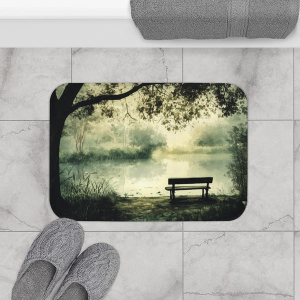 A Calm Serene Scene of Nature Inviting Relaxation P — 61×43 Memory Foam Bath Mat — Modern Bathroom Floor Lifestyle View