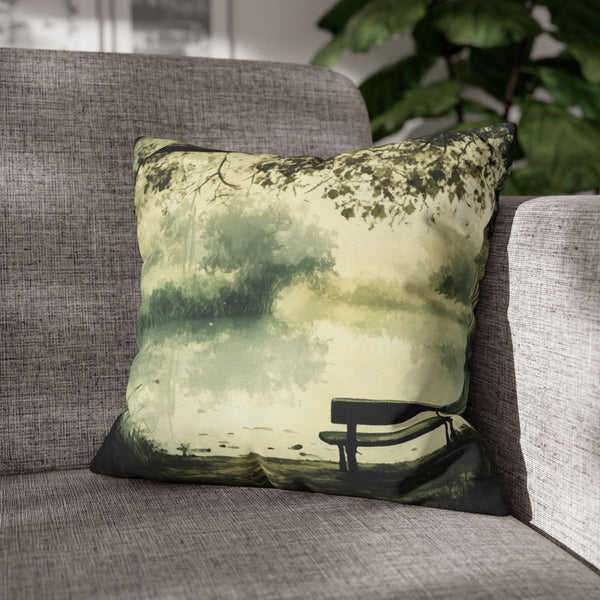 A Calm Serene Scene of Nature Inviting Relaxation P — 40×40 Cushion Cover — Sofa & Armchair Living Room Lifestyle View