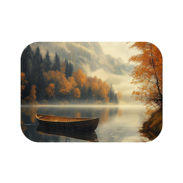A Calm Serene Scene of Nature Inviting Relaxation P — 61×43 Memory Foam Bath Mat — Top-Down Velvet Microfibre Artwork View