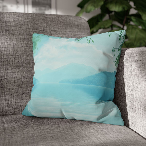 A Calm Serene Scene of Nature Inviting Relaxation P — 40×40 Cushion Cover — Sofa & Armchair Living Room Lifestyle View