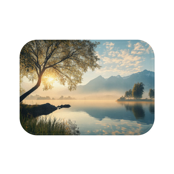 A Calm Serene Scene of Nature Inviting Relaxation P — 61×43 Memory Foam Bath Mat — Top-Down Velvet Microfibre Artwork View