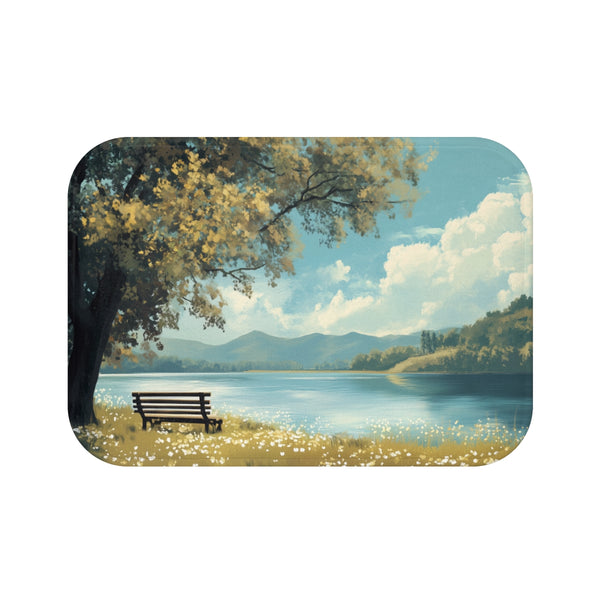 A Calm Serene Scene of Nature Inviting Relaxation P — 61×43 Memory Foam Bath Mat — Top-Down Velvet Microfibre Artwork View