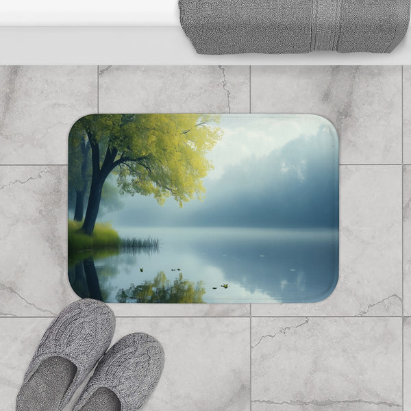 A Calm Serene Scene of Nature Inviting Relaxation P — 61×43 Memory Foam Bath Mat — Modern Bathroom Floor Lifestyle View