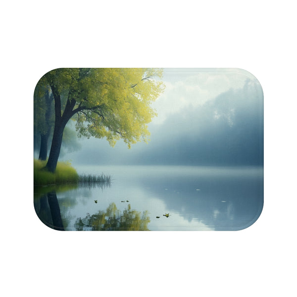 A Calm Serene Scene of Nature Inviting Relaxation P — 61×43 Memory Foam Bath Mat — Top-Down Velvet Microfibre Artwork View