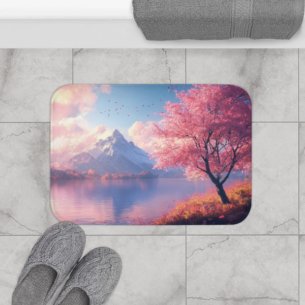 A Calm Serene Scene of Nature Inviting Relaxation P — 61×43 Memory Foam Bath Mat — Modern Bathroom Floor Lifestyle View