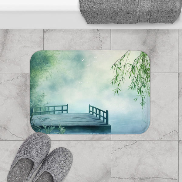 A Calm Serene Scene of Nature Inviting Relaxation P — 61×43 Memory Foam Bath Mat — Modern Bathroom Floor Lifestyle View