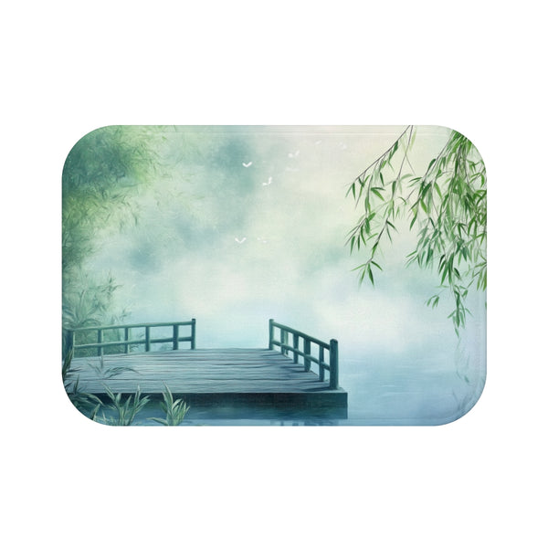 A Calm Serene Scene of Nature Inviting Relaxation P — 61×43 Memory Foam Bath Mat — Top-Down Velvet Microfibre Artwork View