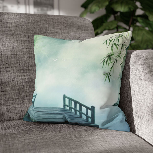 A Calm Serene Scene of Nature Inviting Relaxation P — 40×40 Cushion Cover — Sofa & Armchair Living Room Lifestyle View