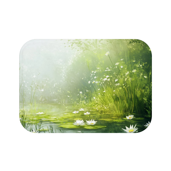 A Calm Serene Scene of Nature Inviting Relaxation P — 61×43 Memory Foam Bath Mat — Top-Down Velvet Microfibre Artwork View