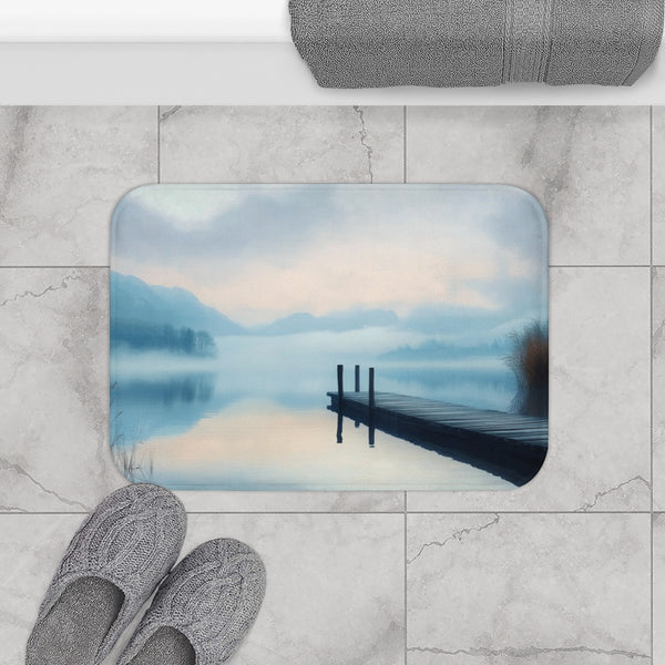 A Calm Serene Scene of Nature Inviting Relaxation P (Edition XVIII) — Memory Foam Bath Mat — Modern Bathroom Floor Lifestyle View