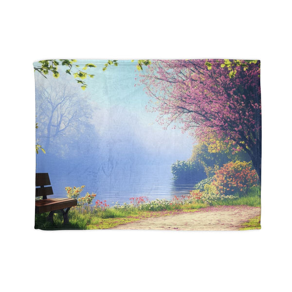 A Calm Serene Scene of Nature Inviting Relaxation P — 50×60 Plush Throw Blanket — Full Spread Plush Fleece Artwork View