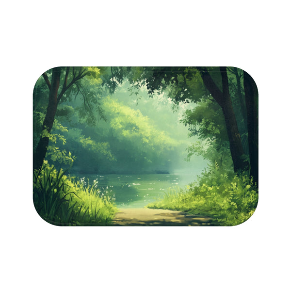A Calm Serene Scene of Nature Inviting Relaxation P — 61×43 Memory Foam Bath Mat — Top-Down Velvet Microfibre Artwork View