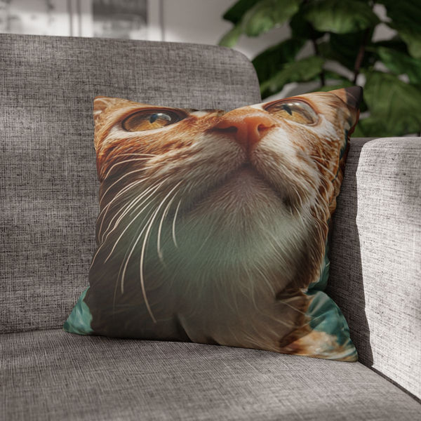 A Cat Swiming in Clear Sea Water — 40×40 Cushion Cover — Sofa & Armchair Living Room Lifestyle View