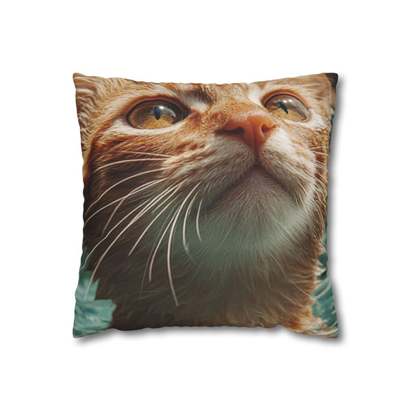 A Cat Swiming in Clear Sea Water — 40×40 Cushion Cover — Front 40×40 cm Square Cushion View