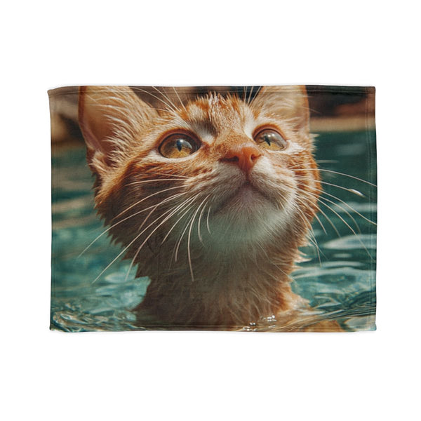 A Cat Swiming in Clear Sea Water — 50×60 Plush Throw Blanket — Full Spread Plush Fleece Artwork View
