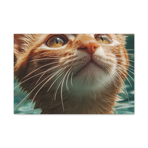 A Cat Swiming in Clear Sea Water — 24×16 Canvas Wall Art — Front Gallery-Wrapped Canvas View