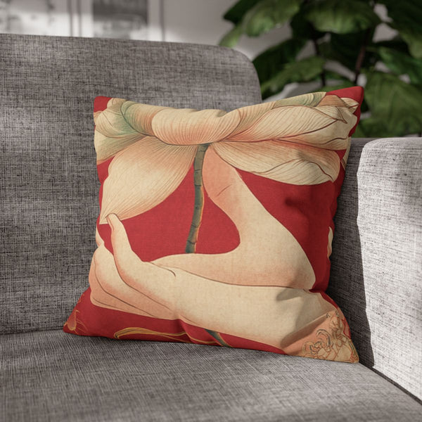 A Chinese Style Illustration of a Hand Holding a Lo — Double-Sided Cushion Cover — Sofa & Armchair Living Room Lifestyle View