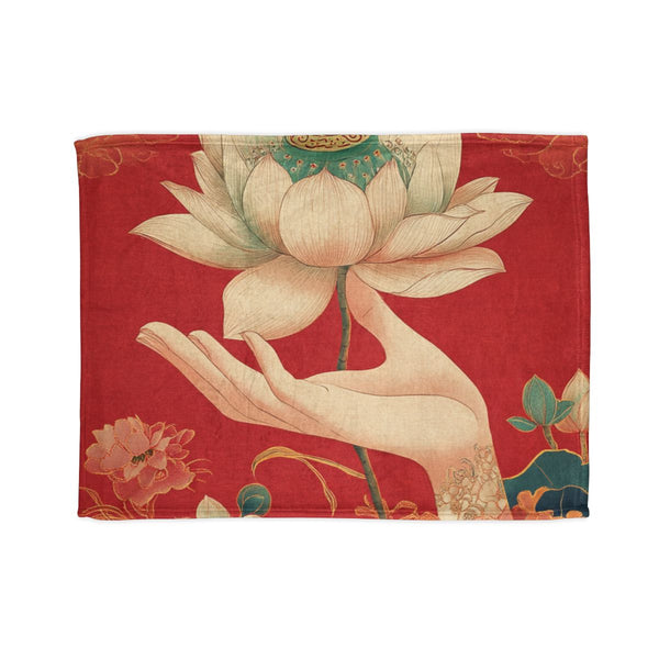 A Chinese Style Illustration of a Hand Holding a Lo — 50×60 Plush Throw Blanket — Full Spread Plush Fleece Artwork View