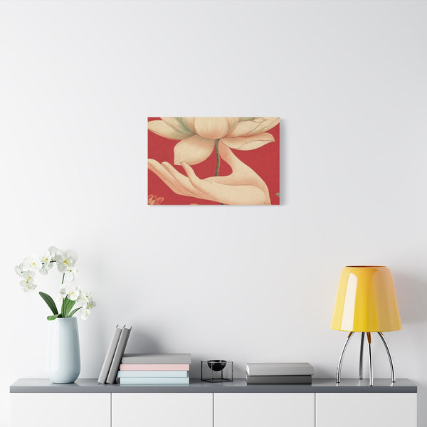 A Chinese Style Illustration of a Hand Holding a Lo — Stretched Canvas Wall Art — Living Room Wall Lifestyle View