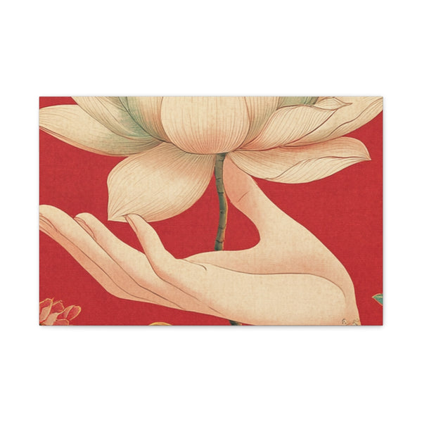 A Chinese Style Illustration of a Hand Holding a Lo — 24×16 Canvas Wall Art — Front Gallery-Wrapped Canvas View