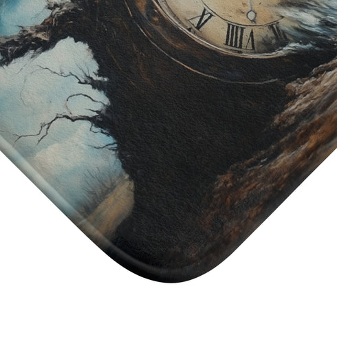Surreal Melting Clock & Fleeting Time (Edition II) — 61×43 Memory Foam Bath Mat — Cushioned Memory Foam & Microfibre Close-Up