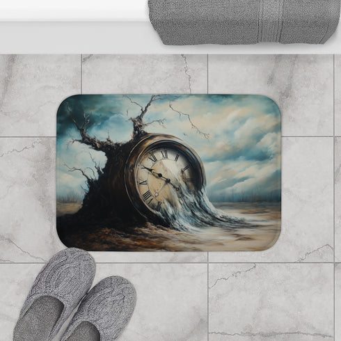 Surreal Melting Clock & Fleeting Time (Edition II) — 61×43 Memory Foam Bath Mat — Modern Bathroom Floor Lifestyle View