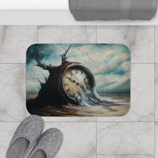 Surreal Melting Clock & Fleeting Time (Edition II) — 61×43 Memory Foam Bath Mat — Modern Bathroom Floor Lifestyle View