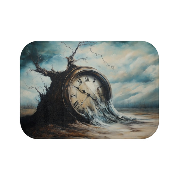 Surreal Melting Clock & Fleeting Time (Edition II) — 61×43 Memory Foam Bath Mat — Top-Down Velvet Microfibre Artwork View