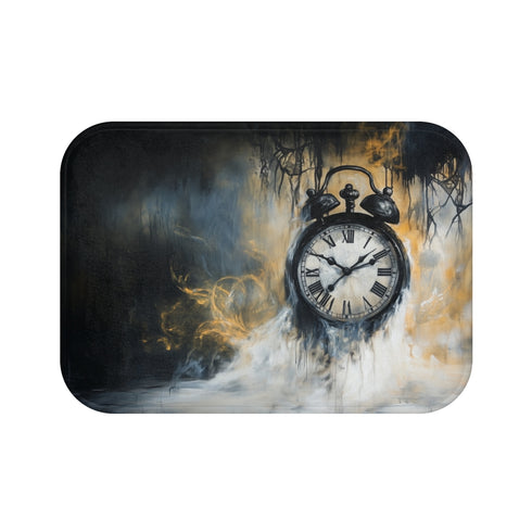 Surreal Melting Clock & Fleeting Time (Edition III) — 61×43 Memory Foam Bath Mat — Top-Down Velvet Microfibre Artwork View