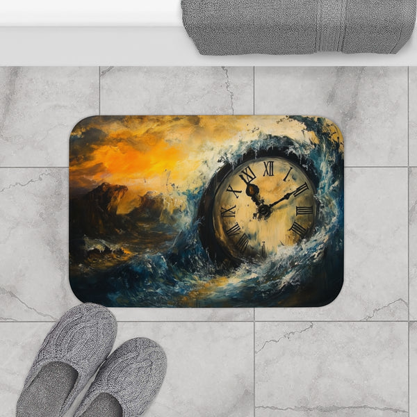 Surreal Melting Clock & Fleeting Time — 61×43 Memory Foam Bath Mat — Modern Bathroom Floor Lifestyle View