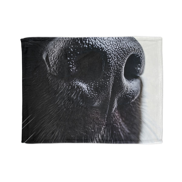 A Close Up of a Black Dogs Nose. Pure White Backgroun — 50×60 Plush Throw Blanket — Full Spread Plush Fleece Artwork View