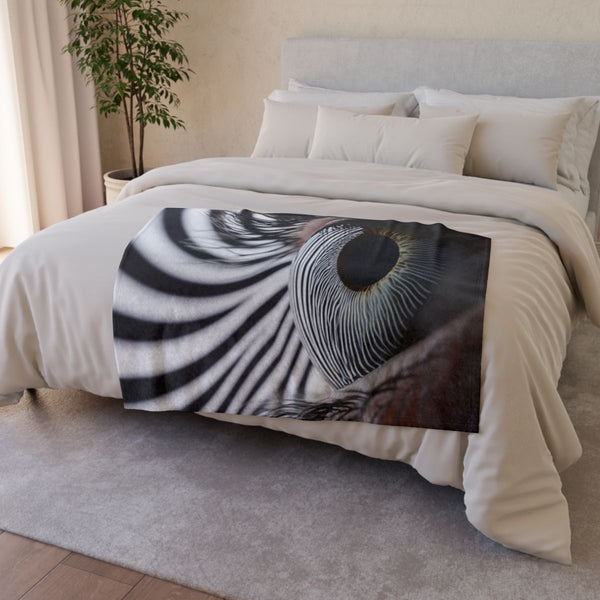 A Close Up View of a Human Eye Reacting to an Optical — 50×60 Plush Throw Blanket — Draped Over Sofa & Bed Lifestyle View