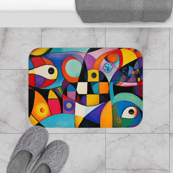 Vibrant Abstract Expression of Joy (Edition V) — 61×43 Memory Foam Bath Mat — Modern Bathroom Floor Lifestyle View