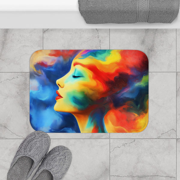 Vibrant Abstract Expression of Joy (Edition VI) — 61×43 Memory Foam Bath Mat — Modern Bathroom Floor Lifestyle View