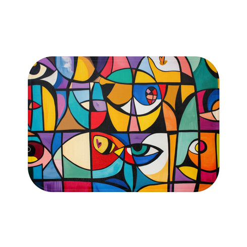 Vibrant Abstract Expression of Joy (Edition X) — 61×43 Memory Foam Bath Mat — Top-Down Velvet Microfibre Artwork View