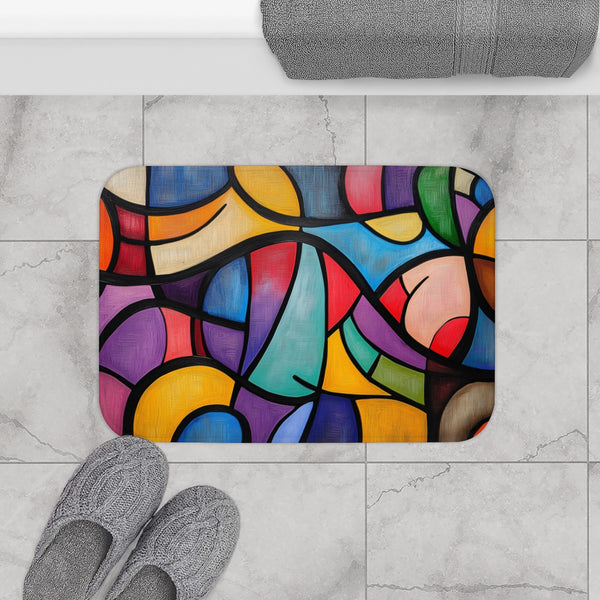 Vibrant Abstract Expression of Joy (Edition XII) — 61×43 Memory Foam Bath Mat — Modern Bathroom Floor Lifestyle View