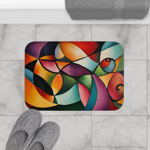 Vibrant Abstract Expression of Joy (Edition XV) — 61×43 Memory Foam Bath Mat — Modern Bathroom Floor Lifestyle View