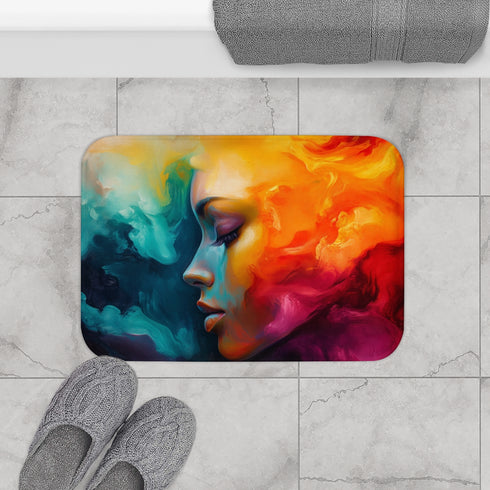 Vibrant Abstract Expression of Joy (Edition XVI) — 61×43 Memory Foam Bath Mat — Modern Bathroom Floor Lifestyle View